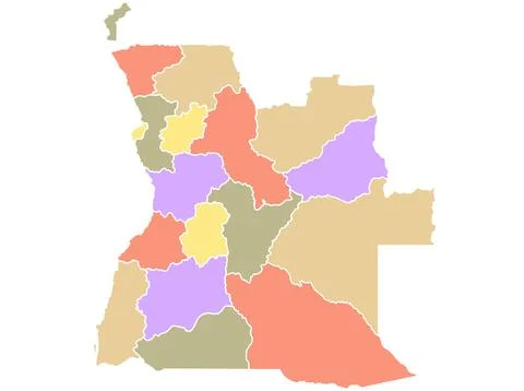Map of Angola by region in different colors. Stock Illustration