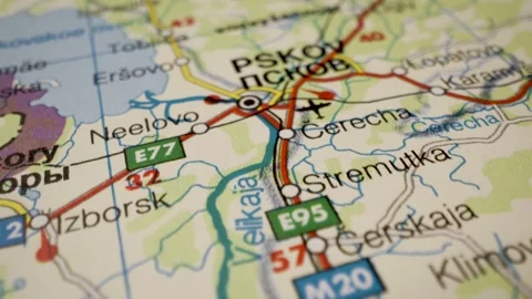 Map animation following the highway to Pskov, Russia Stock Footage 339463535