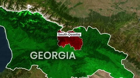 Map animation highlighting Georgia and the autonomous region of South Ossetia Stock Footage 342579960
