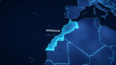 Map animation highlighting Morocco with glowing borders and typography Stock Footage 341032268