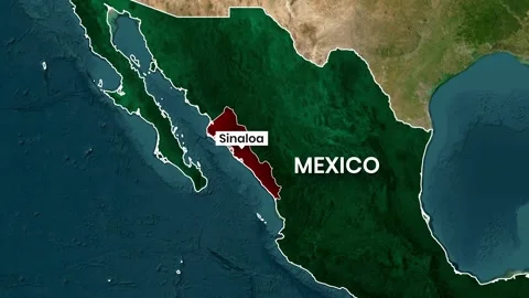 Map animation highlighting the Sinaloa region within Mexico video clip Stock Footage 341657358