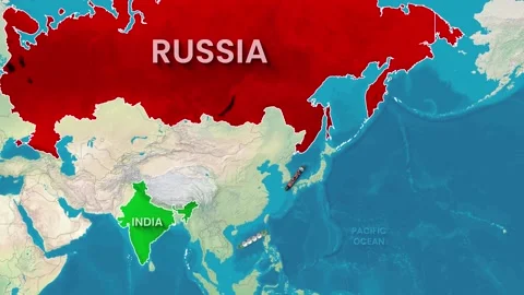 Map animation showing trade ships moving between Russia and India 動画素材 345724845
