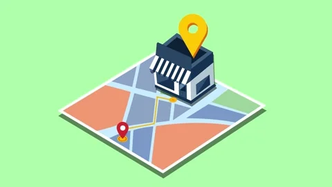 Map Animation with Store and Location Markers, Animated of a map with a sto.. Video stock 317852525