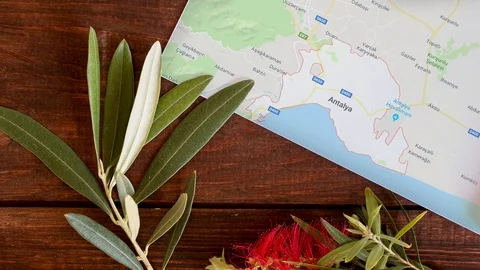 Map of Antalya on a wooden background Stock Footage 107990097