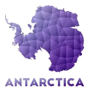 Map of Antarctica. Low poly illustration of the country. Purple geometric d.. Stock Illustration