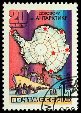 Map of Antarctica on postage stamp Stock Photos
