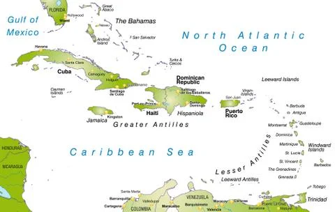 Map of antilles as an overview map in green Stock Illustration