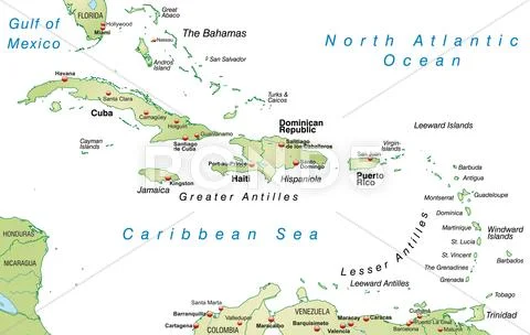 Map of antilles as an overview map in pastel green: Graphic #37927981