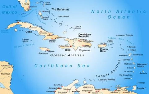 Map of antilles as an overview map in pastel orange Stock Illustration