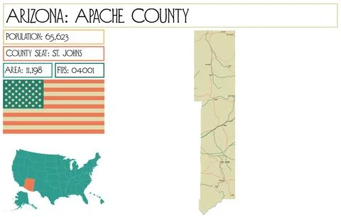 Map of Apache County in Arizona, USA. 스톡 일러스트
