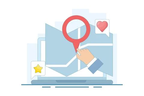 Map application concept, View map on laptop, Map software for exact location. Stock Illustration