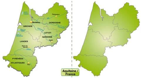 Map of aquitaine with borders in green Stock Illustration