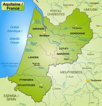 Map of aquitaine with borders in green Stock Illustration