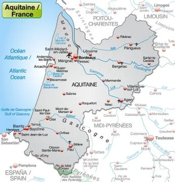 Map of aquitaine as an overview map in gray Stock Illustration