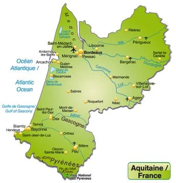 Map of aquitaine as an overview map in green Stock Illustration