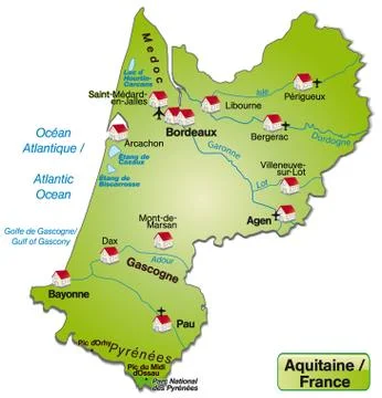 Map of aquitaine as an overview map in green Stock Illustration