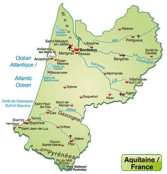 Map of aquitaine as an overview map in pastel green Stock Illustration
