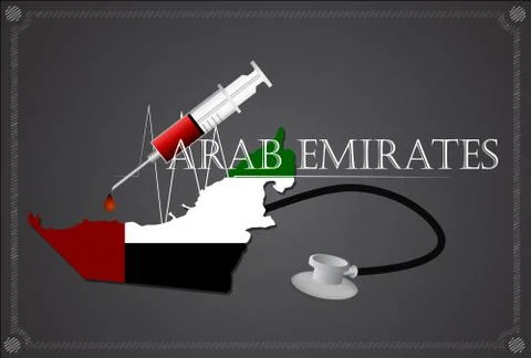 Map of Arab emirates with Stethoscope and syringe. Stock-Illustration