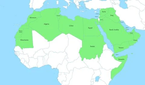 Map of Arab World with borders of the states Stock Illustration