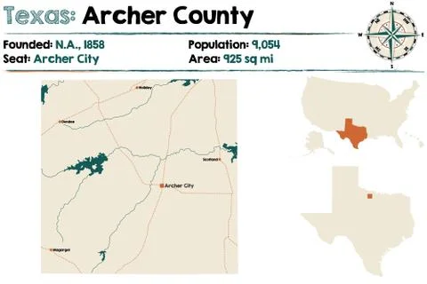 Map of Archer county in Texas Stock Illustration