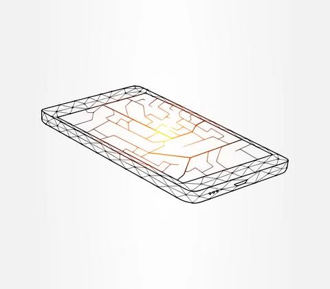Map of the area and phone low poly illustration on white background Stock Illustration