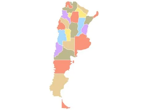 Map of Argentina by region in different colors. Stock Illustration