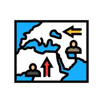 Map arrows migration routes color icon vector illustration Illustrazione stock