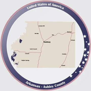 Map of Ashley County in Arkansas Stock Illustration