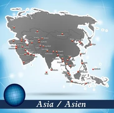 Map of asia with abstract background in blue Stock Illustration