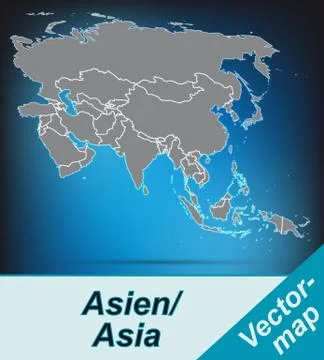 Map of asia with borders in bright gray Stock Illustration