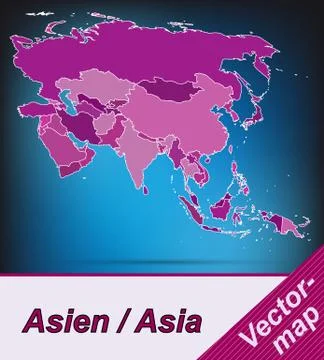 Map of asia with borders in violet Stock Illustration