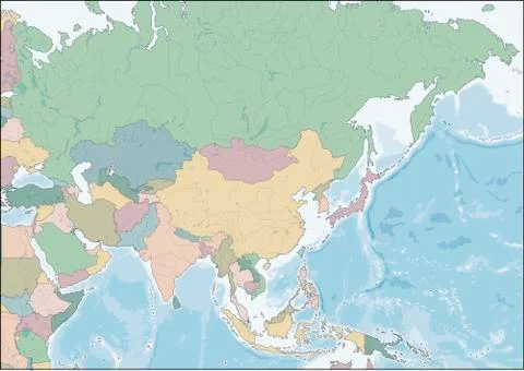 Map of the Asia continent with countries Stock Illustration