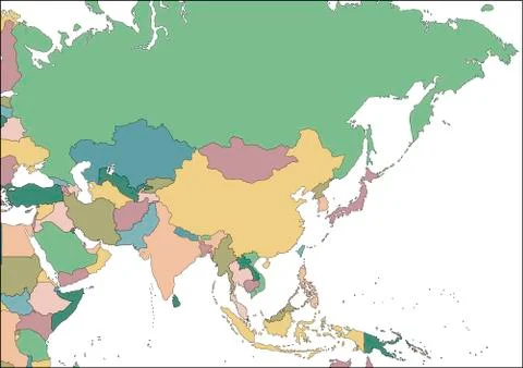 Map of the Asia continent with countries Stock Illustration