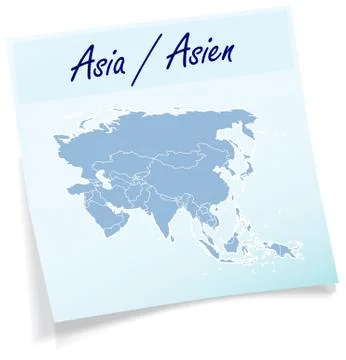 Map of asia as sticky note Stock Illustration