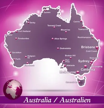 Map of australia with abstract background in violet Stock Illustration