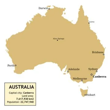 Map of Australia with all important cities and information data table. Stock Illustration
