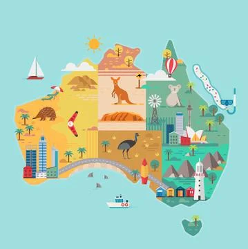 Map of Australia. Colorful landmarks. Stock Illustration