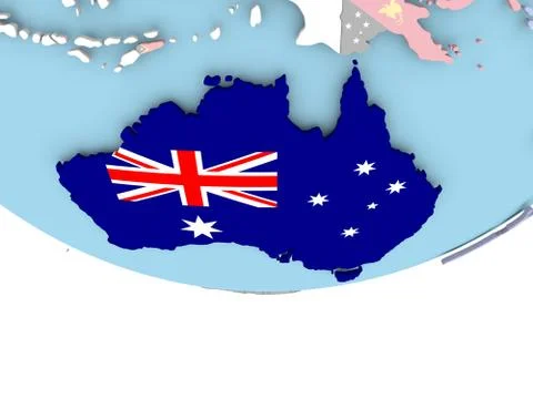 Map of Australia with flag on globe Stock Illustration