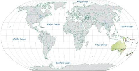 Map of australia with main cities in pastel green Stock Illustration