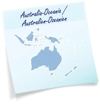 Map of australia-oceania as sticky note Stock Illustration