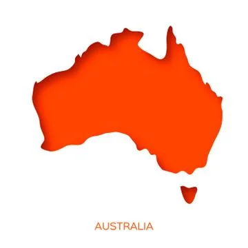 Map of Australia in paper cut style. Orange layered world on white. Stock Illustration