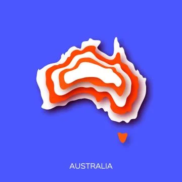 Map of Australia in paper cut style. White orange layered world on blue. Stock Illustration