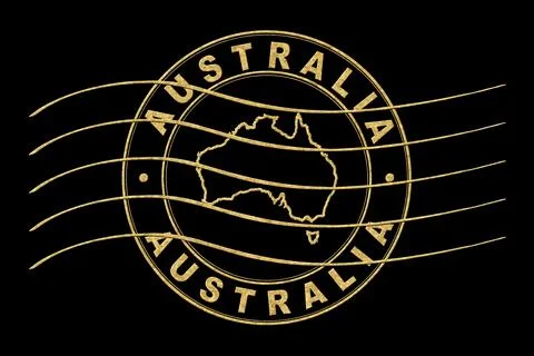 Map of Australia, Postal Passport Stamp, Travel Stamp Stock Illustration