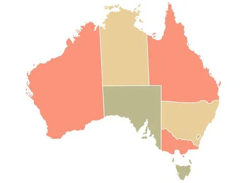 Map of Australia by region in different colors. Stock Illustration