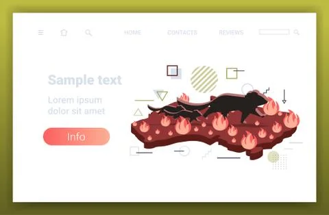 Map of Australia with tasmanian devils running from bushfire endangered anima 스톡 일러스트