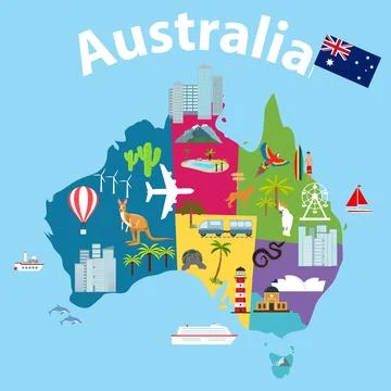 Map of Australia, tourist map of Australia. Cartoon map of Australia Stock Illustration