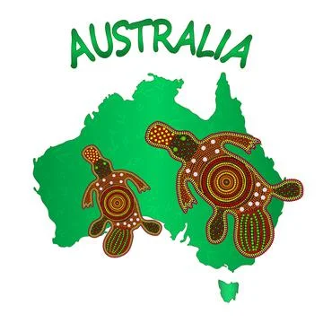 Map of Australia with two platypus isolated on white background. Stock Illustration