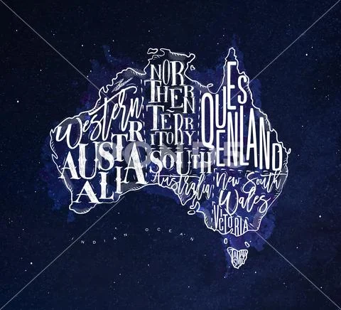 Map Australia vintage blue Stock Illustration