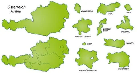 Map of austria with borders in green Stock Illustration