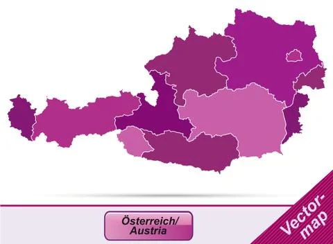 Map of austria with borders in violet Stock Illustration